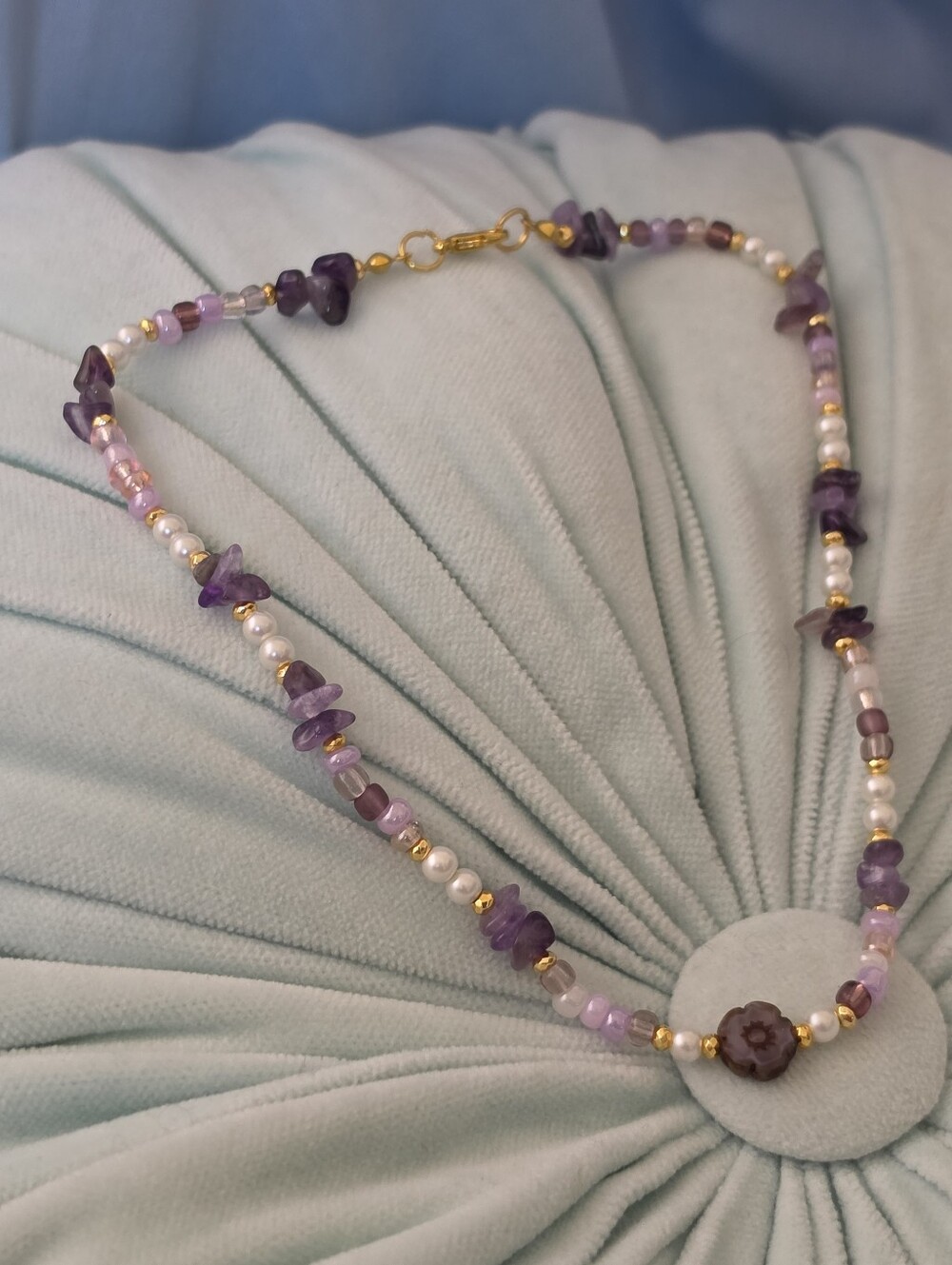 Handcrafted Amethyst Beaded Choker Necklace - Picture 3 of 5